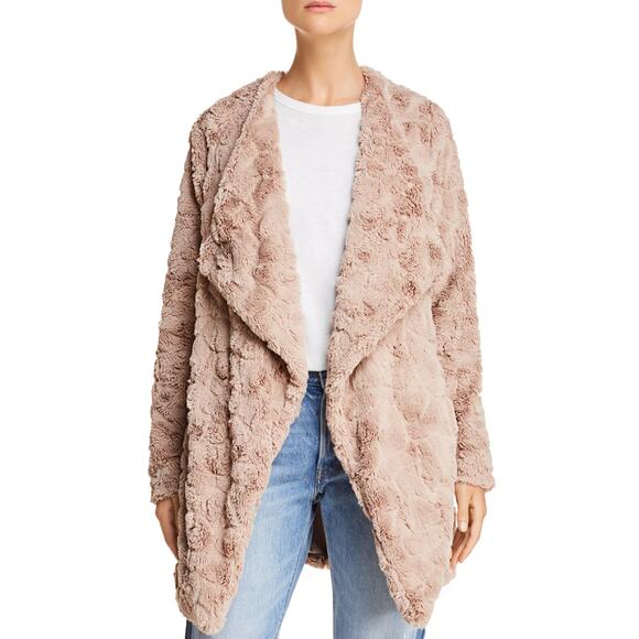 BB Dakota Long Sleeve Asymmetric Waterfall Open Tucker Faux Fur Jacket Tan XS - Picture 1 of 7